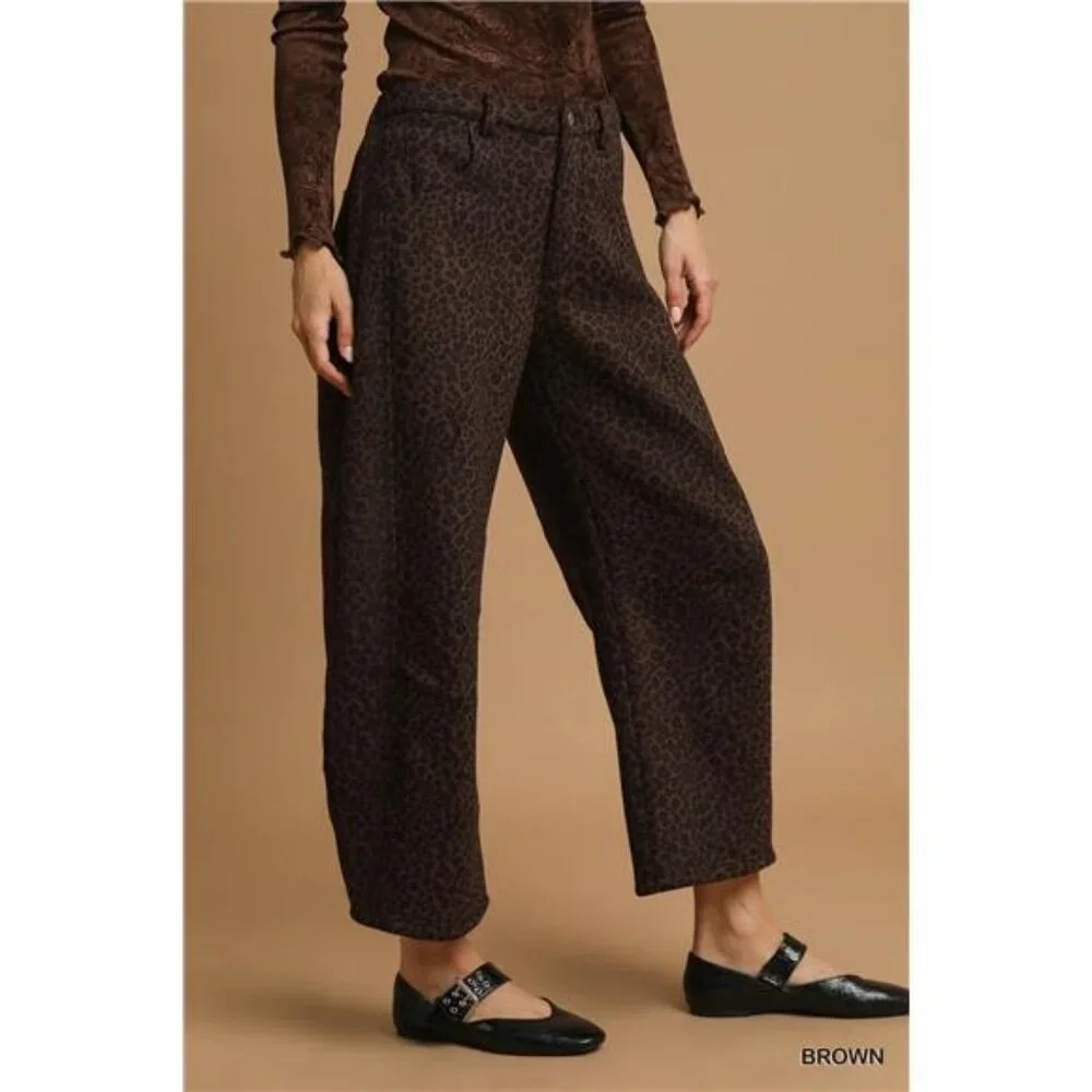 Umgee Leopard Print Wide Leg Pants‎